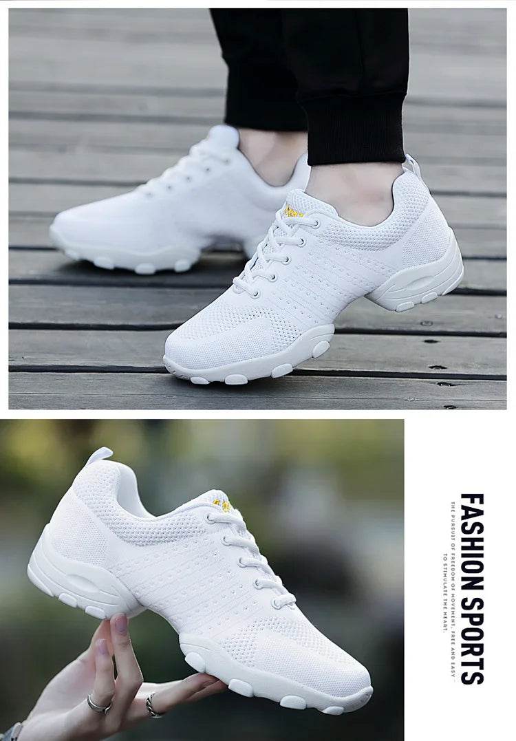 Dance Shoes Man Ladies Modern Soft Outsole Jazz Sneakers Leather Mesh Breathable Lightweight Female Dancing Fitness Shoes Sport - KICKSTART