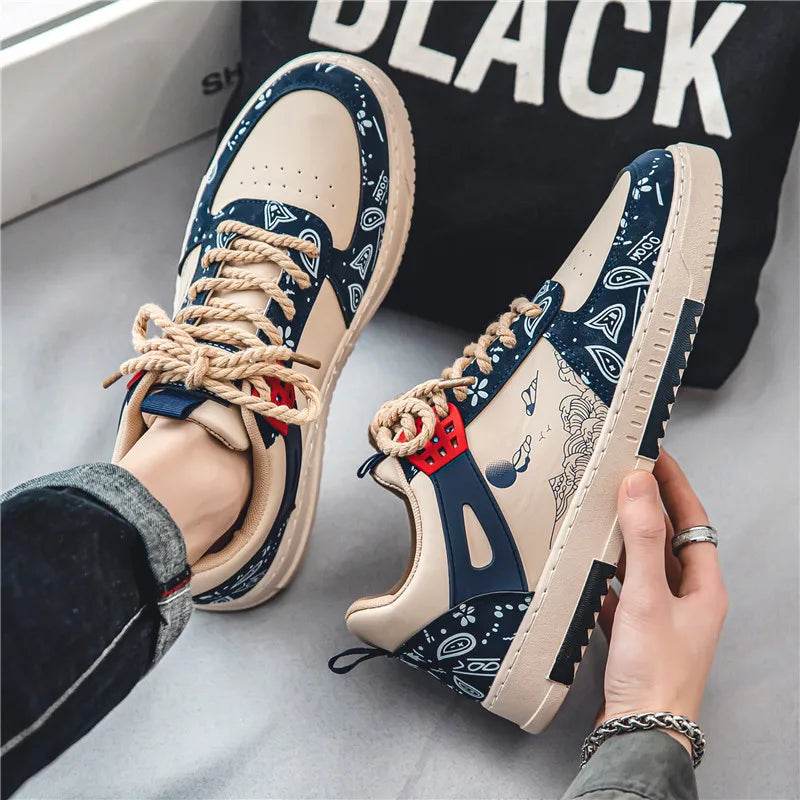 Mens Skate Shoes 2024 New PU Leather Casual Sneakers 2023 New Luxury Design Sports Shoes Korean Style Tennis Shoes for Men - KICKSTART