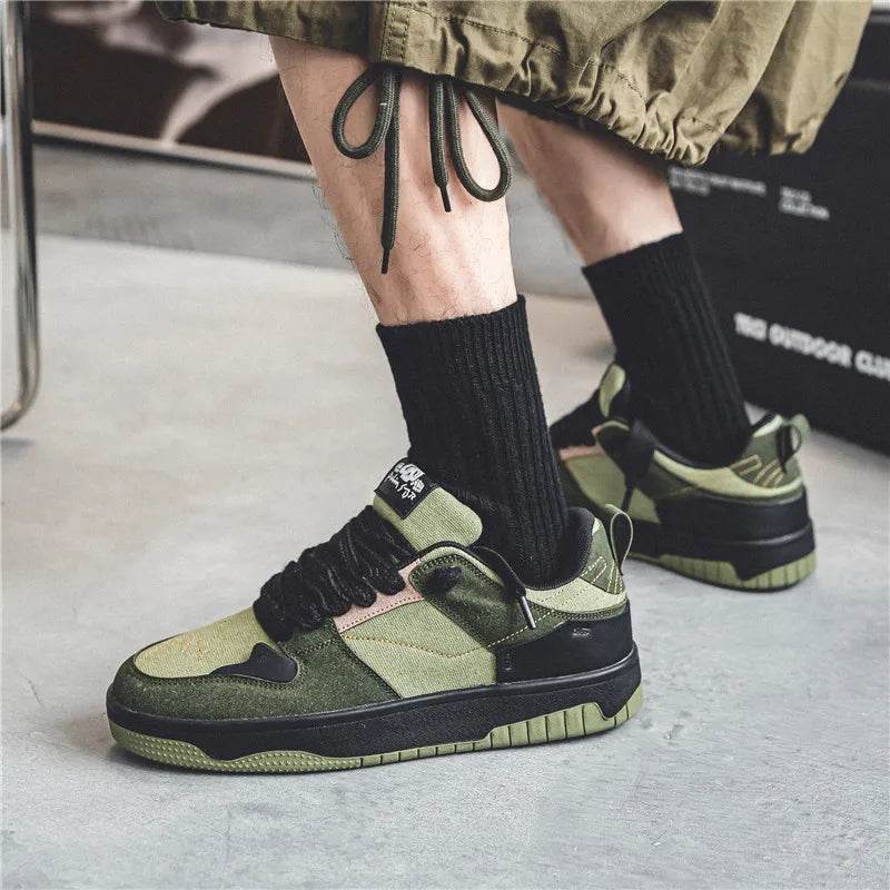 Trendy Streetwear Men's Skateboarding Shoes Designer Green Canvas Sneakers Men Platform Trainers Outdoor Skate Sneakers Sports - KICKSTART