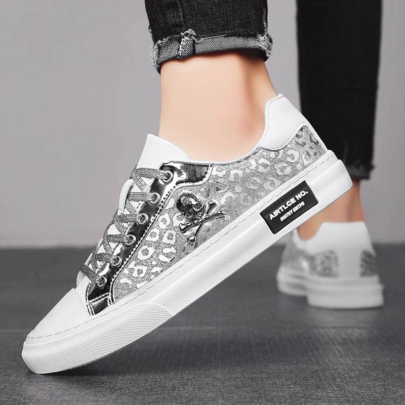 Hot Sale Fashion Skateboard Shoes Men Luxury Silver Sneakers Designer Skate Sneakers Men Flats Leather Casual Men Shoes 2023 - KICKSTART