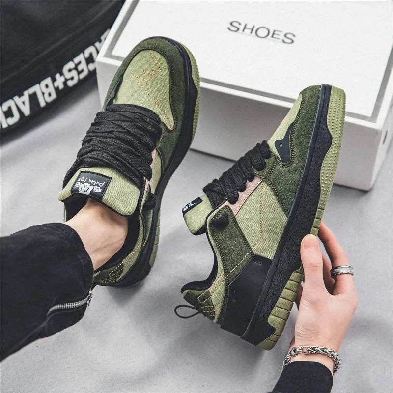 Trendy Streetwear Men's Skateboarding Shoes Designer Green Canvas Sneakers Men Platform Trainers Outdoor Skate Sneakers Sports - KICKSTART