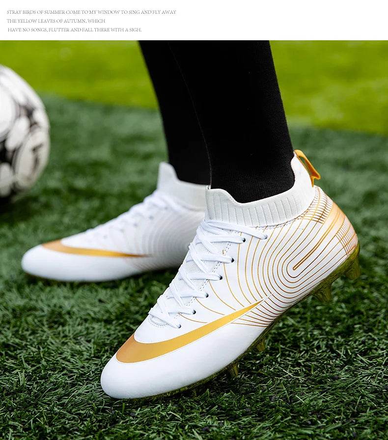 Men Soccer Shoes Professional Futsal Football Boots FG TF Kids Grass Cleats Football Shoes Gold Outdoor Training Soccer Boots - KICKSTART