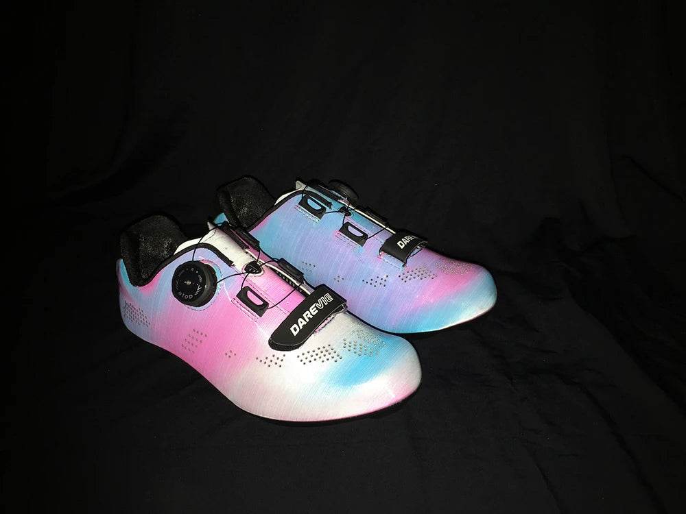 DAREVIE Road Cycling Shoes Pearl Colorful Chameleon Cycling Shoes Light Reflective Cycling Shoes Racing Bike Shoes LOOK SPD-SL - KICKSTART