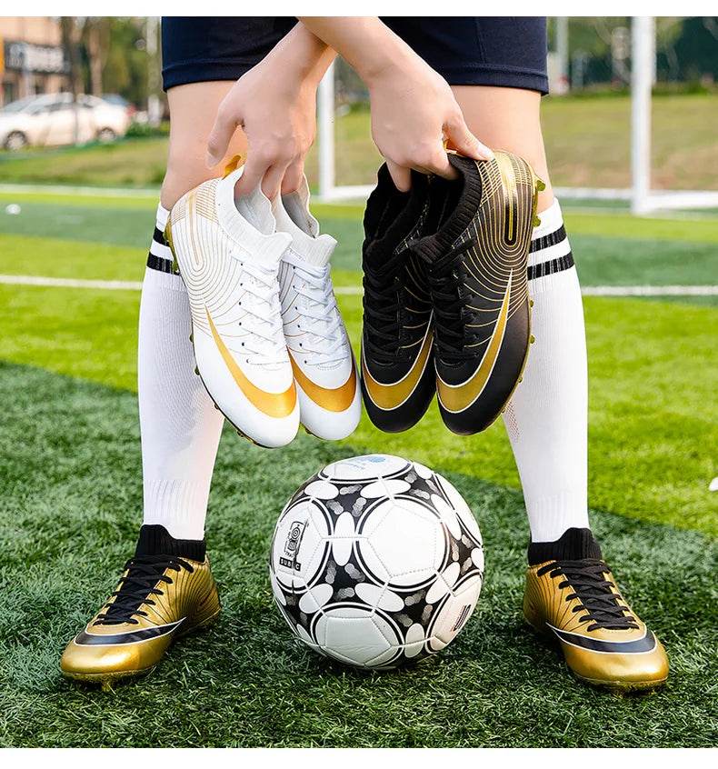 Men Soccer Shoes Professional Futsal Football Boots FG TF Kids Grass Cleats Football Shoes Gold Outdoor Training Soccer Boots - KICKSTART