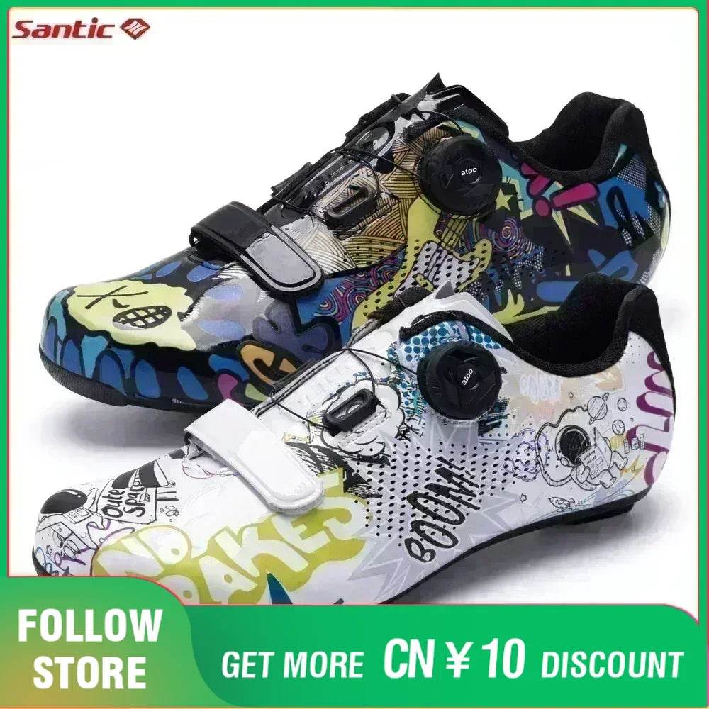 Santic Cycling Lock Shoes Unisex Men Women Colorful Auto-lock Biking Shoes Nylon Sole Outdoor Road Bike Riding Bicycle Sneakers - KICKSTART