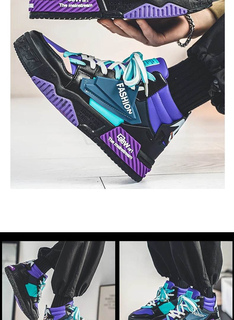 Winter High Top Skateboarding Shoes Man Fashion Purple Casual Leather Sneakers Men Trend Outdoor Non-slip Men's Skateboard Shoes - KICKSTART