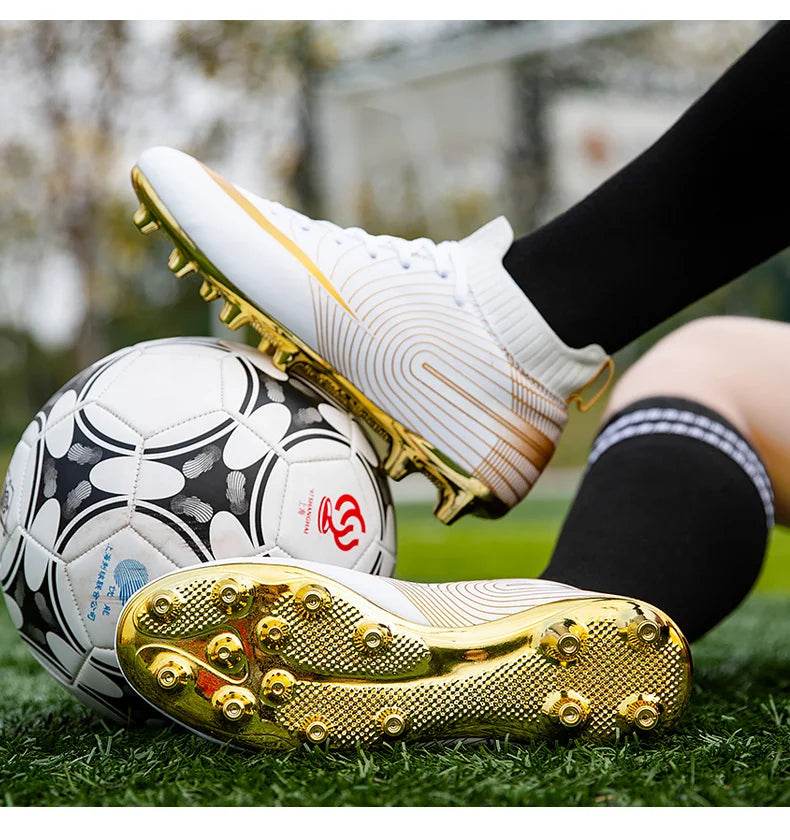 Men Soccer Shoes Professional Futsal Football Boots FG TF Kids Grass Cleats Football Shoes Gold Outdoor Training Soccer Boots - KICKSTART