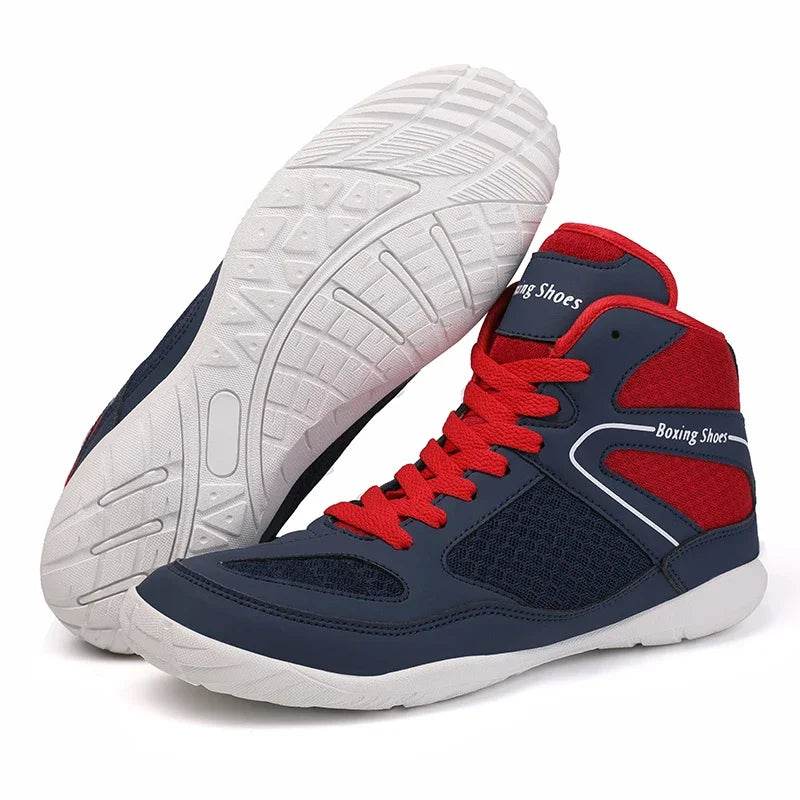 Professional Wrestling Shoes for Men Lightweight Red and Blue Sport Sneakers for Boxing and Training Outdoors Large Size - KICKSTART