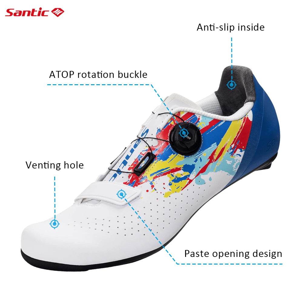 Santic 2025 New Cycling Shoes Men Outdoor Glass Fiber Nylon Sole Pro Road Racing Shoes Auto-lock Road Riding Bicycle Sneakers - KICKSTART