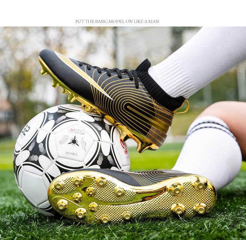 Men Soccer Shoes Professional Futsal Football Boots FG TF Kids Grass Cleats Football Shoes Gold Outdoor Training Soccer Boots - KICKSTART