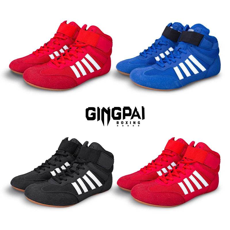 GINGPAI Wrestling Shoes Professional Boxing Shoes Men's Training Shoes Tendon Bottom Artificial Leather Sports Shoes Breathable - KICKSTART