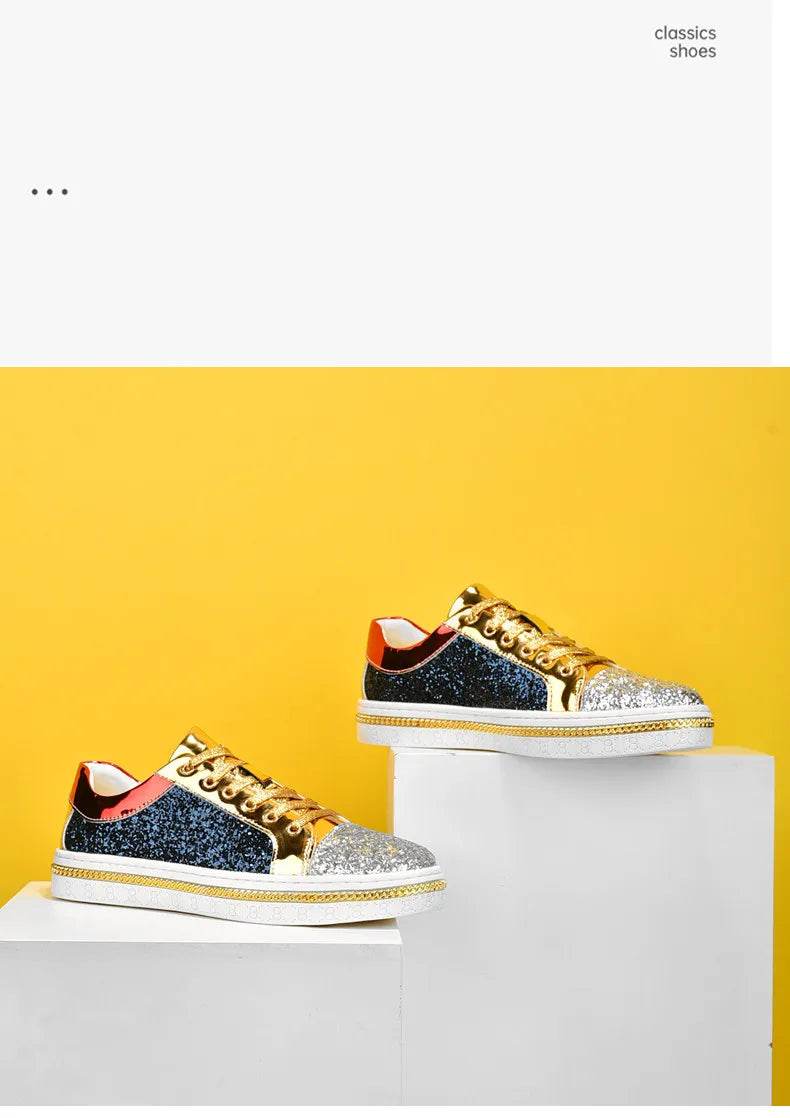 High-Quality Couples Luxury Sequined Shoes Trend Color Matching Low Skateboard Sneakers Man Comfortable Soft Shiny Shoes For Men - KICKSTART