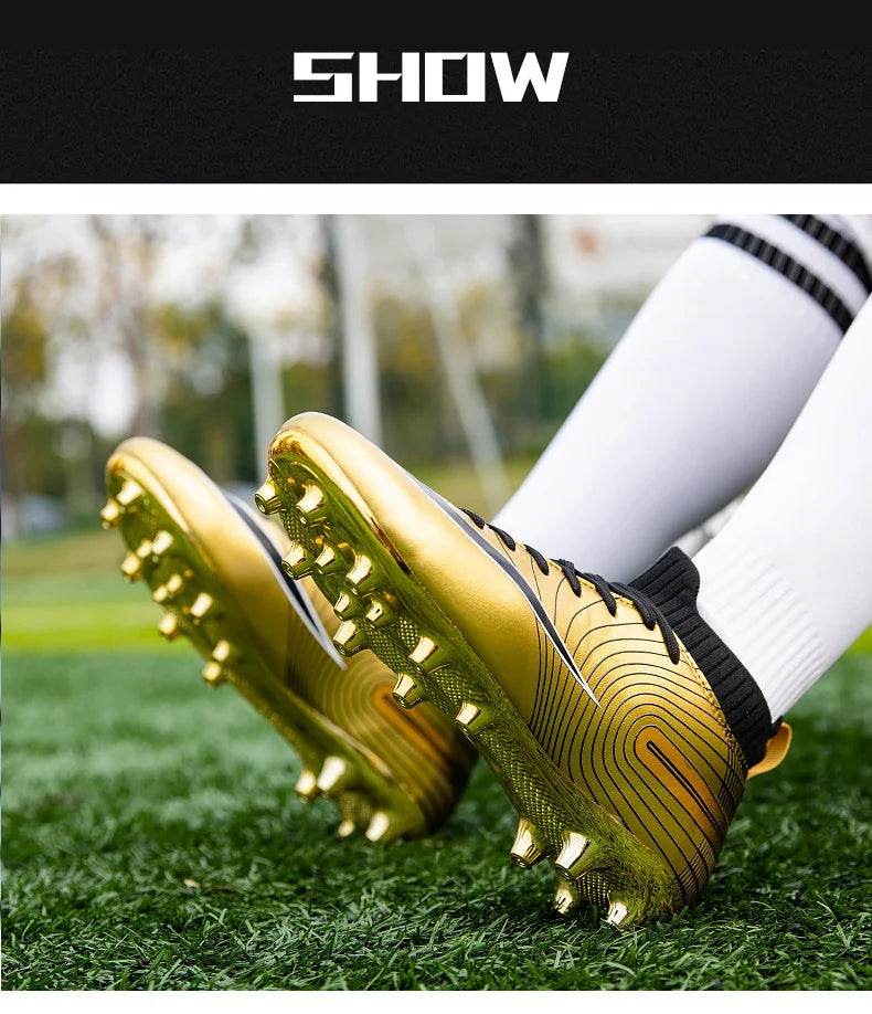 Men Soccer Shoes Professional Futsal Football Boots FG TF Kids Grass Cleats Football Shoes Gold Outdoor Training Soccer Boots - KICKSTART