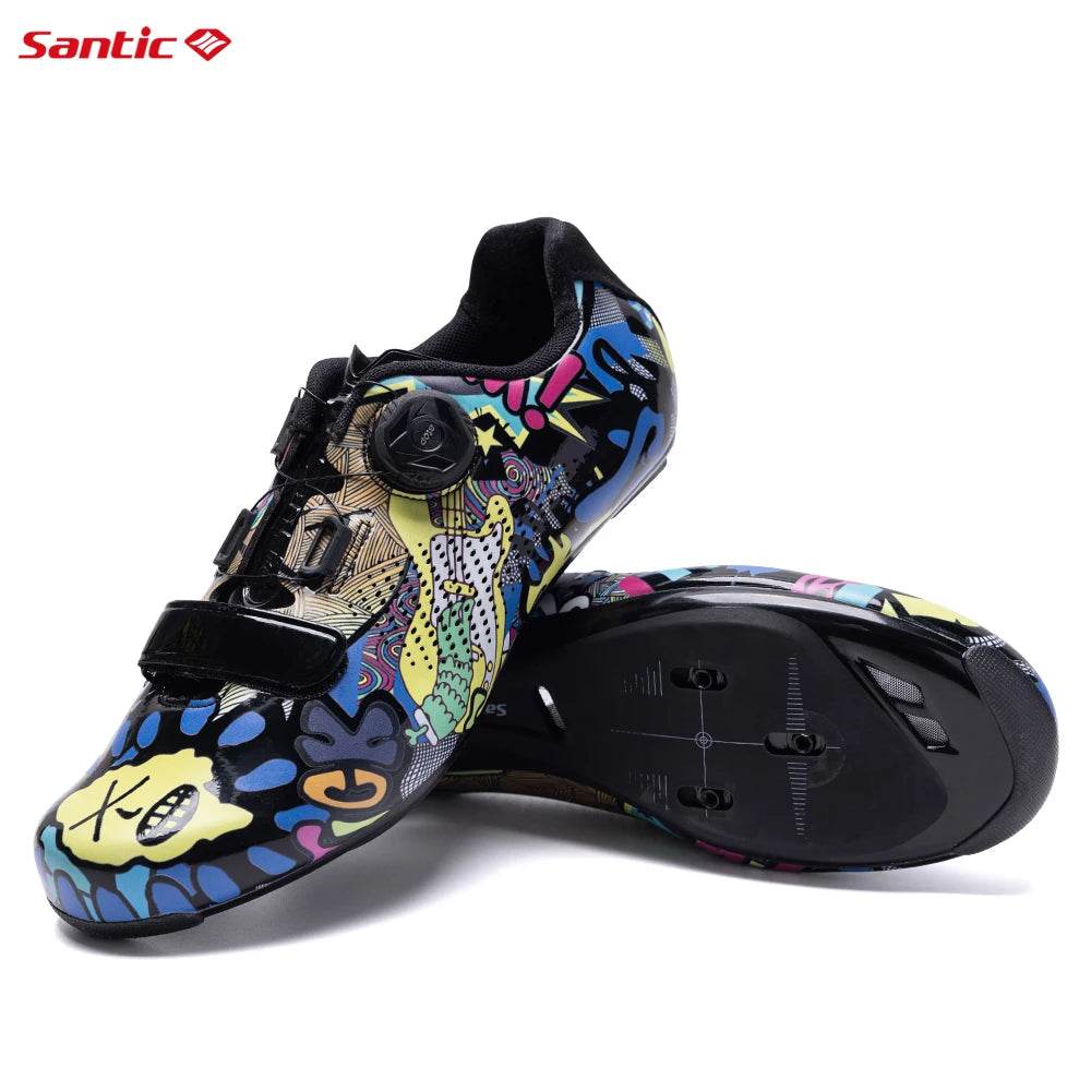 Santic Cycling Lock Shoes Unisex Men Women Colorful Auto-lock Biking Shoes Nylon Sole Outdoor Road Bike Riding Bicycle Sneakers - KICKSTART