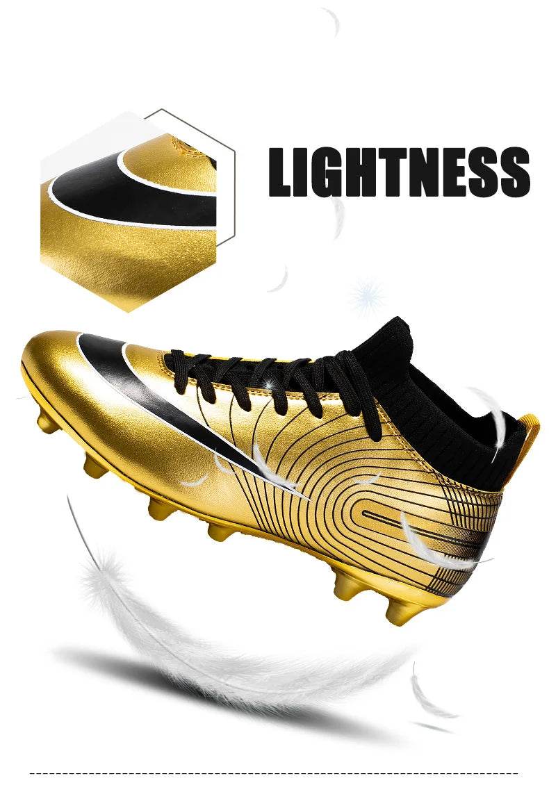 Men Soccer Shoes Professional Futsal Football Boots FG TF Kids Grass Cleats Football Shoes Gold Outdoor Training Soccer Boots - KICKSTART