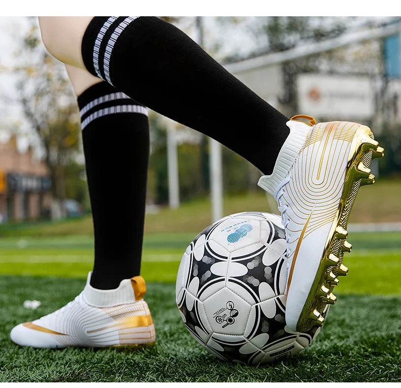 Men Soccer Shoes Professional Futsal Football Boots FG TF Kids Grass Cleats Football Shoes Gold Outdoor Training Soccer Boots - KICKSTART