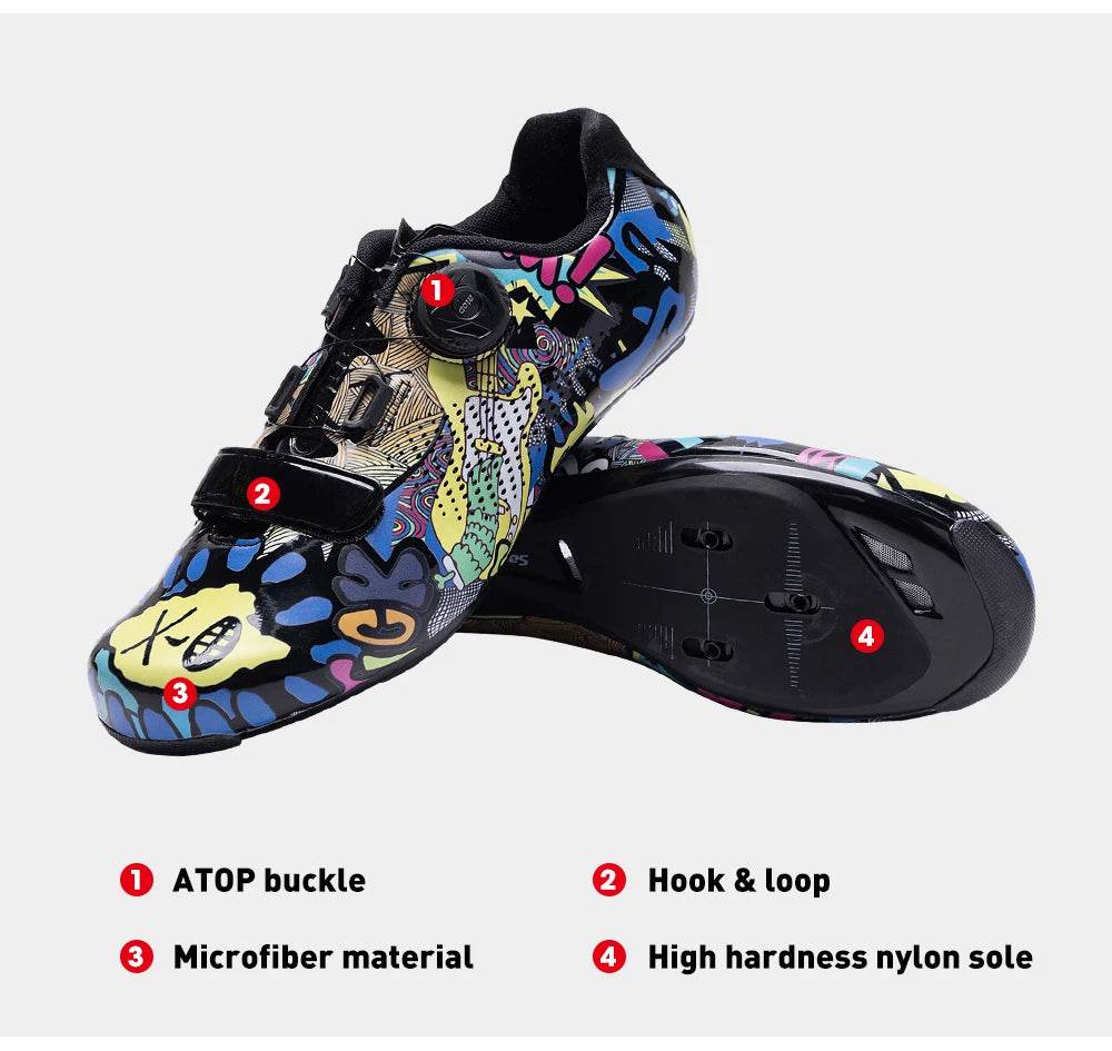 Santic Cycling Lock Shoes Unisex Men Women Colorful Auto-lock Biking Shoes Nylon Sole Outdoor Road Bike Riding Bicycle Sneakers - KICKSTART