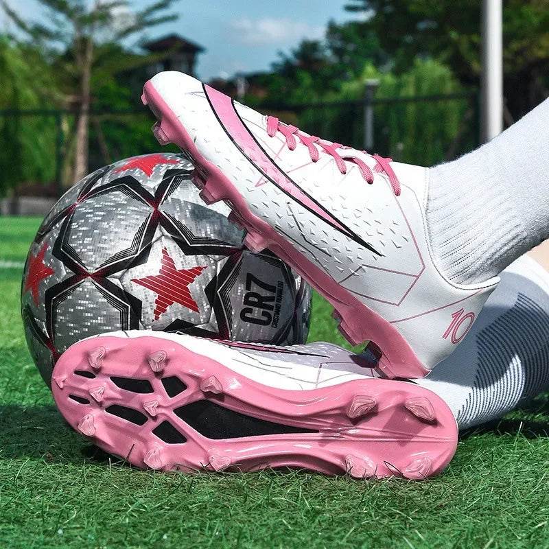 Fashion White Pink Football Sports Shoes Men Women Cheap Long Spikes Soccer Cleats Men Professional Futsal Shoes Zapatos Futbol - KICKSTART