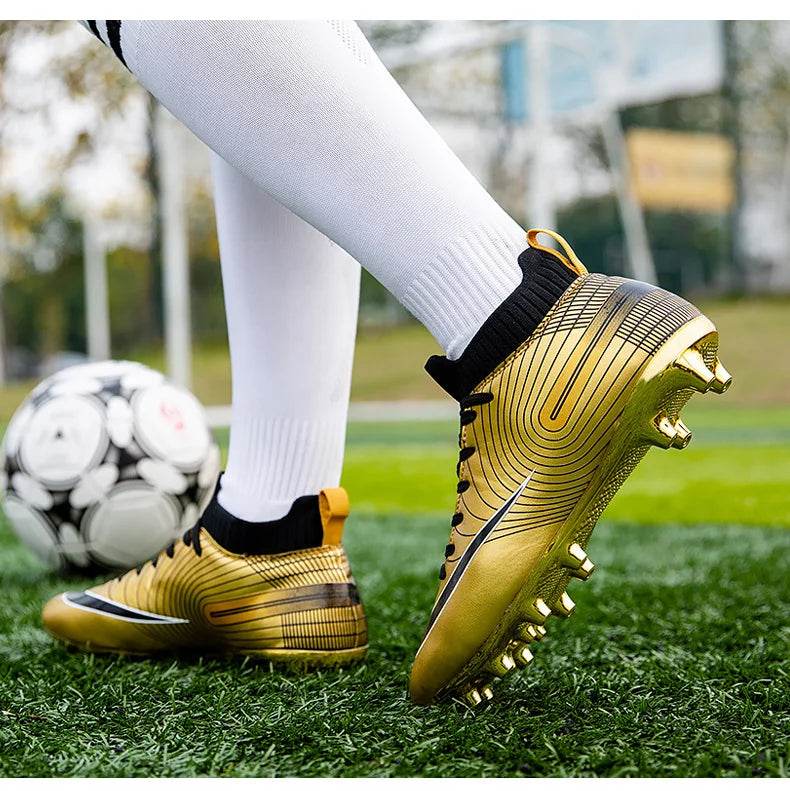 Men Soccer Shoes Professional Futsal Football Boots FG TF Kids Grass Cleats Football Shoes Gold Outdoor Training Soccer Boots - KICKSTART