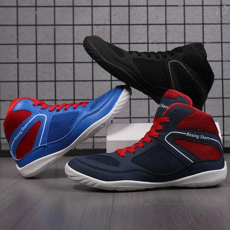 Professional Wrestling Shoes for Men Lightweight Red and Blue Sport Sneakers for Boxing and Training Outdoors Large Size - KICKSTART