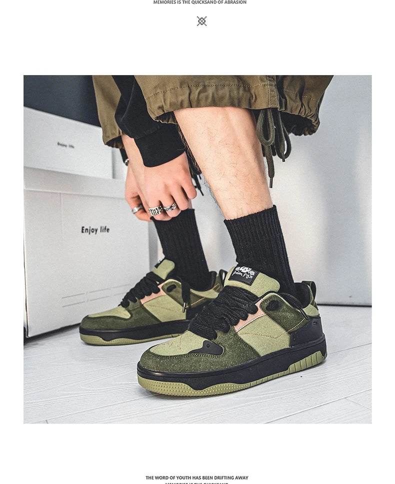 Trendy Streetwear Men's Skateboarding Shoes Designer Green Canvas Sneakers Men Platform Trainers Outdoor Skate Sneakers Sports - KICKSTART