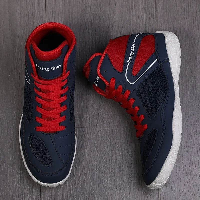 Professional Wrestling Shoes for Men Lightweight Red and Blue Sport Sneakers for Boxing and Training Outdoors Large Size - KICKSTART